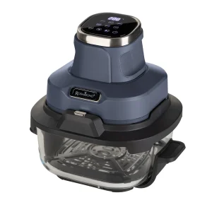Tragbare Glas-Heißluftfritteuse Rosmarino Airfryer Crispy PRO Series 6-in-1 – 4,5 L + 1,8 L, blau