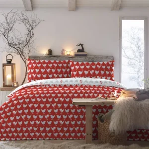 Zeo Living Weihnachtsbettwäsche Robin rot -
