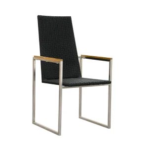 ZEO LIVING Kufensessel Ottawa Edelstahl 6mm black m. Teakarmlehne