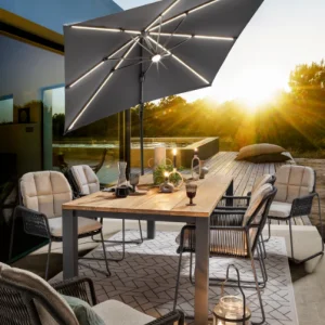 Zeo Living Tisch Edelstahl/Teak 220x100cm